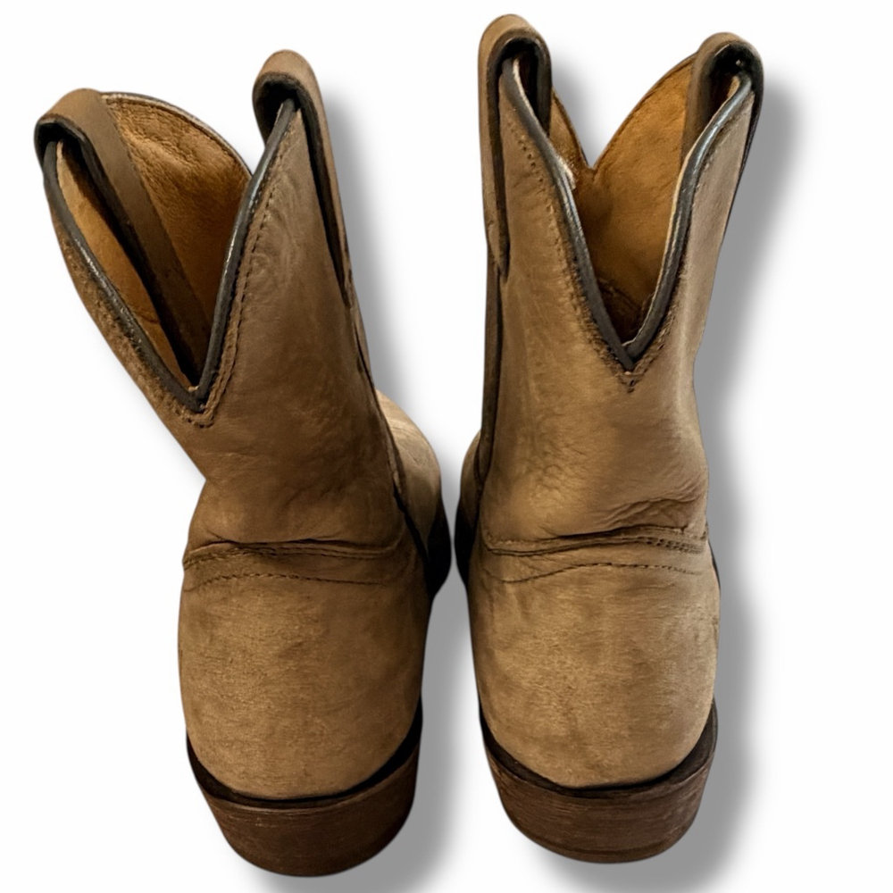Frye Leather Western Ankle Boots Women 6.5 B Tan Distressed Cowboy Made Mexico - Picture 14 of 16